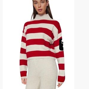 Red striped high neck long sleeve sweater top size medium